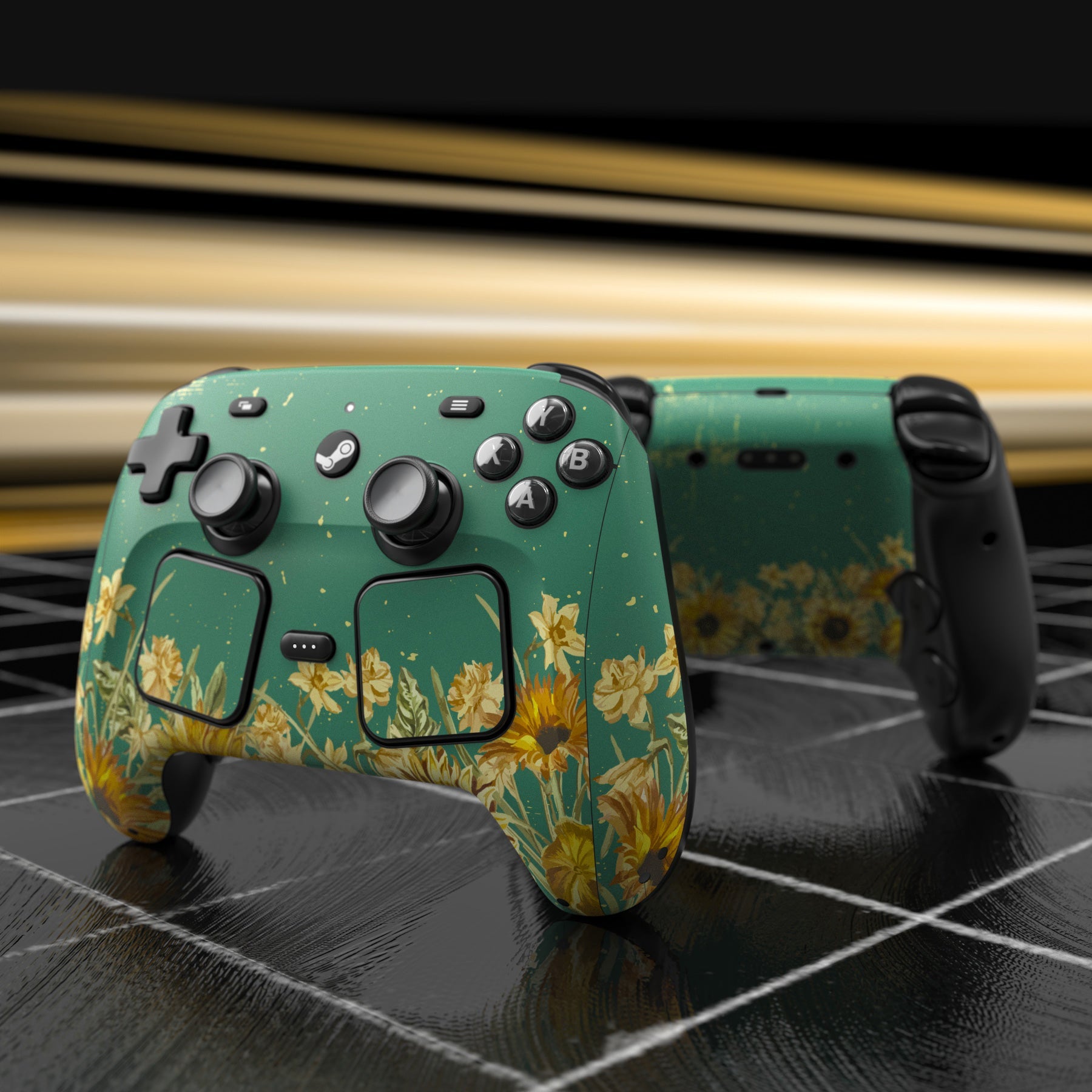 PlayVital for Steam Controller 2 Vinyl Skin (3-Pack), Scratch-Resistant, No-Residue Decal Stickers for Steam Controller Accessories – Sunflowers PlayVital