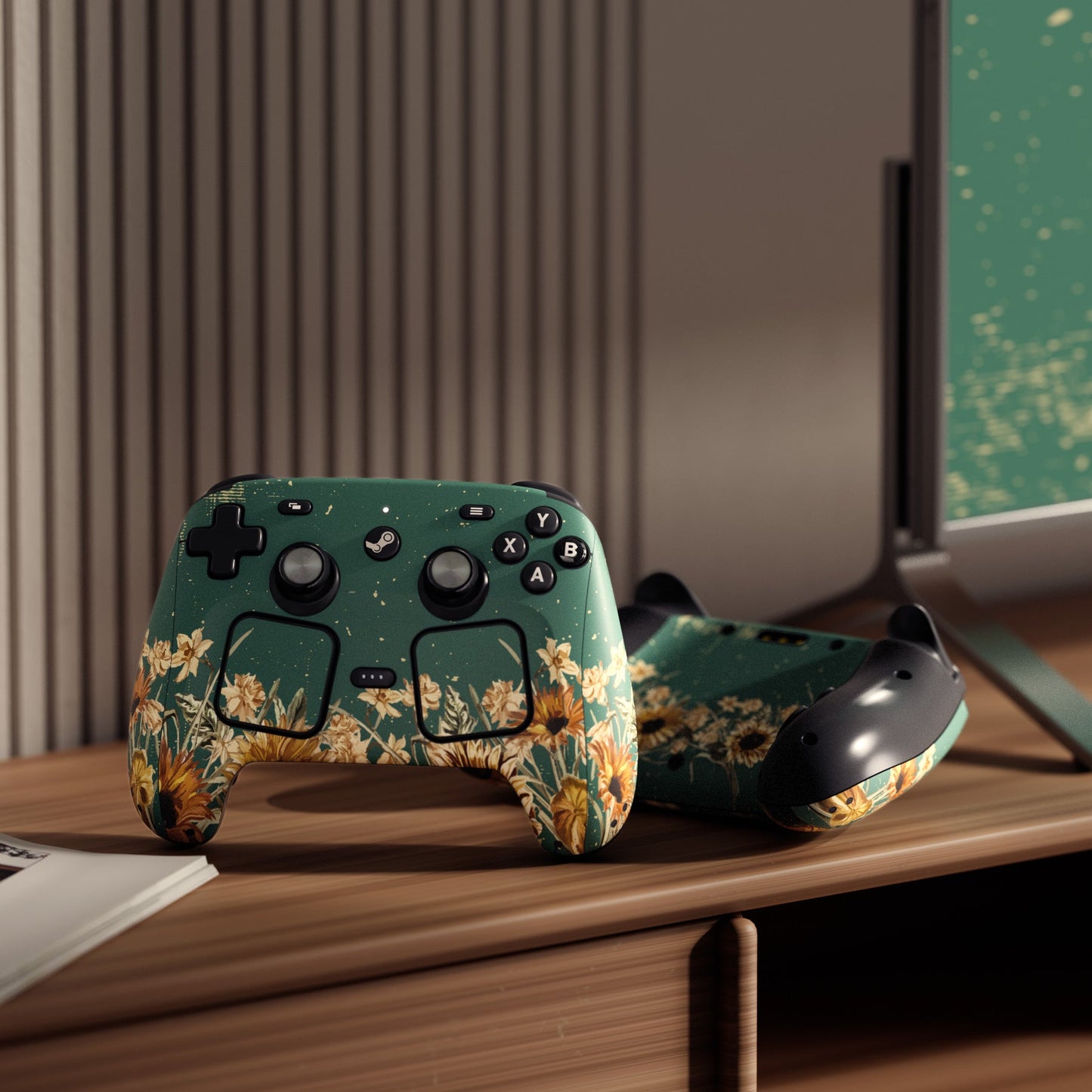PlayVital for Steam Controller 2 Vinyl Skin (3-Pack), Scratch-Resistant, No-Residue Decal Stickers for Steam Controller Accessories – Sunflowers PlayVital