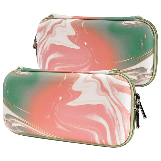 PlayVital Pink Switch Carrying Case, Switch Portable Pouch, Soft Velvet Lining Switch Storage Bag, Travel Case for NS Switch OLED with Thumb Grips Game Cards Slots & Inner Pocket - Pastel Swirl - NTW005 PlayVital