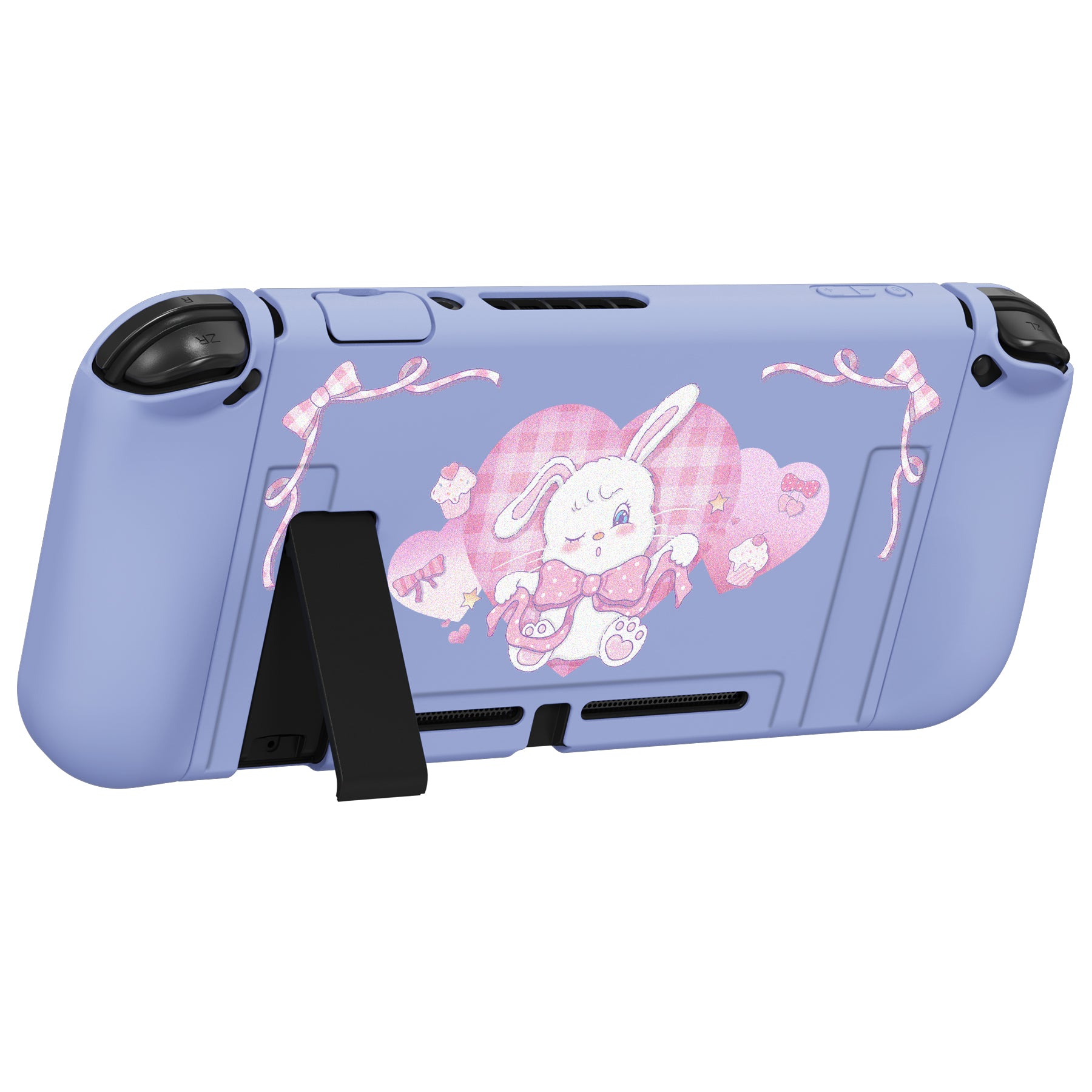 PlayVital ZealProtect Soft Protective Case for Nintendo Switch, Flexible Cover for Switch with Tempered Glass Screen Protector & Thumb Grips & ABXY Direction Button Caps - Lovely Bunny - RNSYV6022 playvital