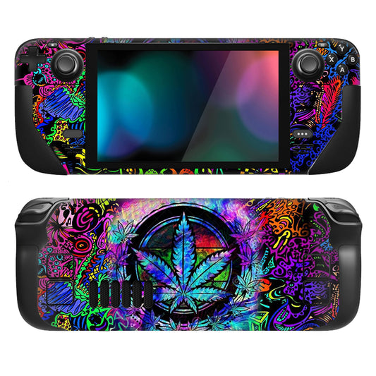 PlayVital Full Set Protective Skin Decal for Steam Deck, Custom Stickers Vinyl Cover for Steam Deck Handheld Gaming PC - Psychedelic Leaf - SDTM007 playvital